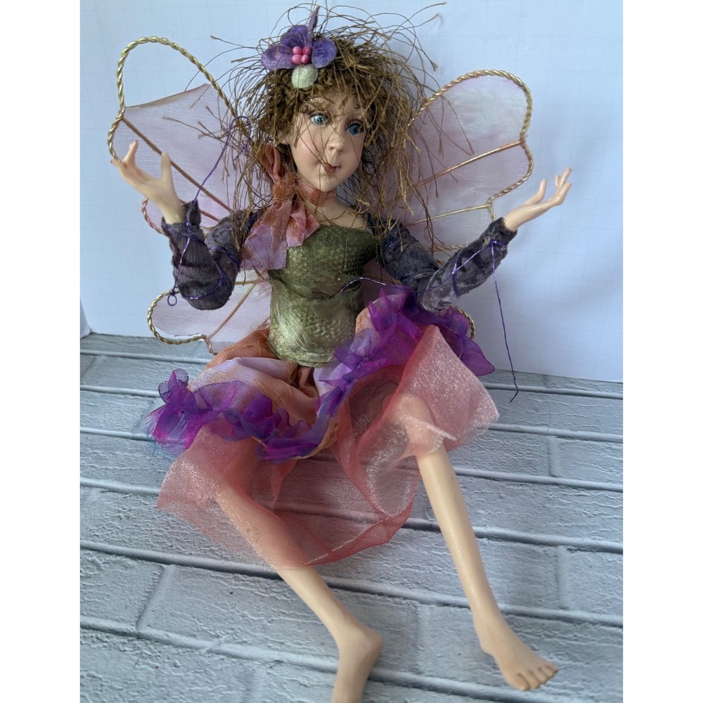 Vintage Winward Fairy Doll Hand Painted Face Mesh Wings Fantasy Holiday Sitter